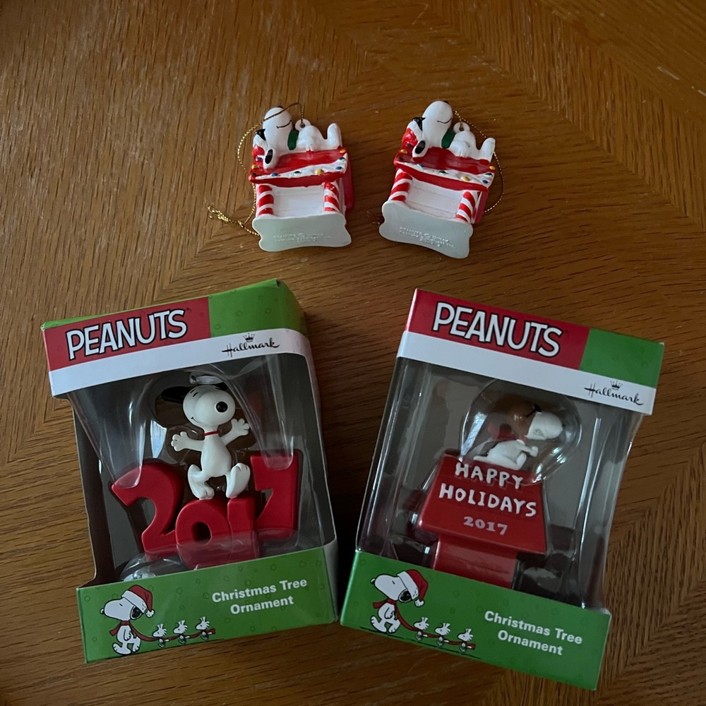 Hallmark Peanuts Snoopy Christmas Ornaments Set - Red and White